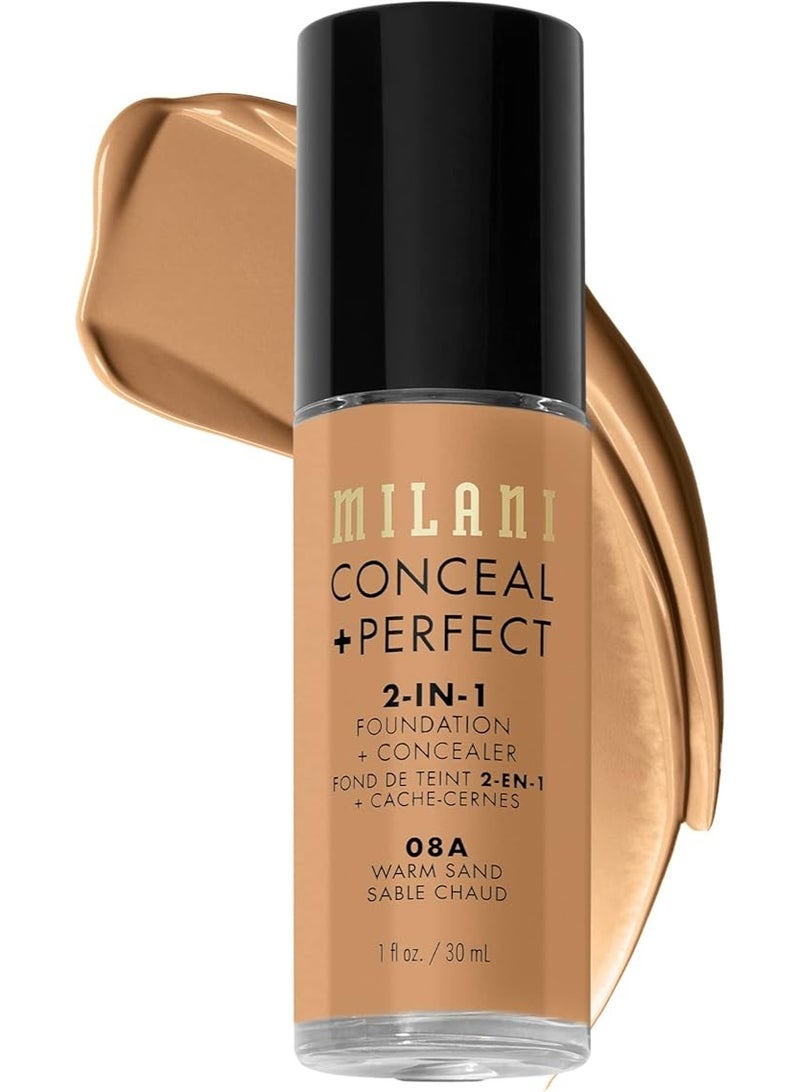 Milani Conceal + Perfect 2-in-1 Foundation + Concealer – 08A Warm Sand Full-Coverage, Long-Wear, 30ml - Image 1